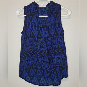 Pink Rose Tribal Print Faux Wrap Shell Top Soze XS